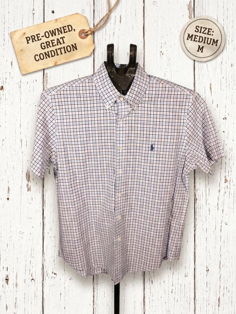 Ralph Lauren Blue and Pink Plaid Men's Button-Down Shirt Medium